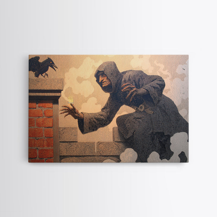 The Chimney Phantom, Symbolist Etching Art, Landscape Wall Art, Gothic Horror Wall Art, Framed Canvas Print, Halloween Wall Art