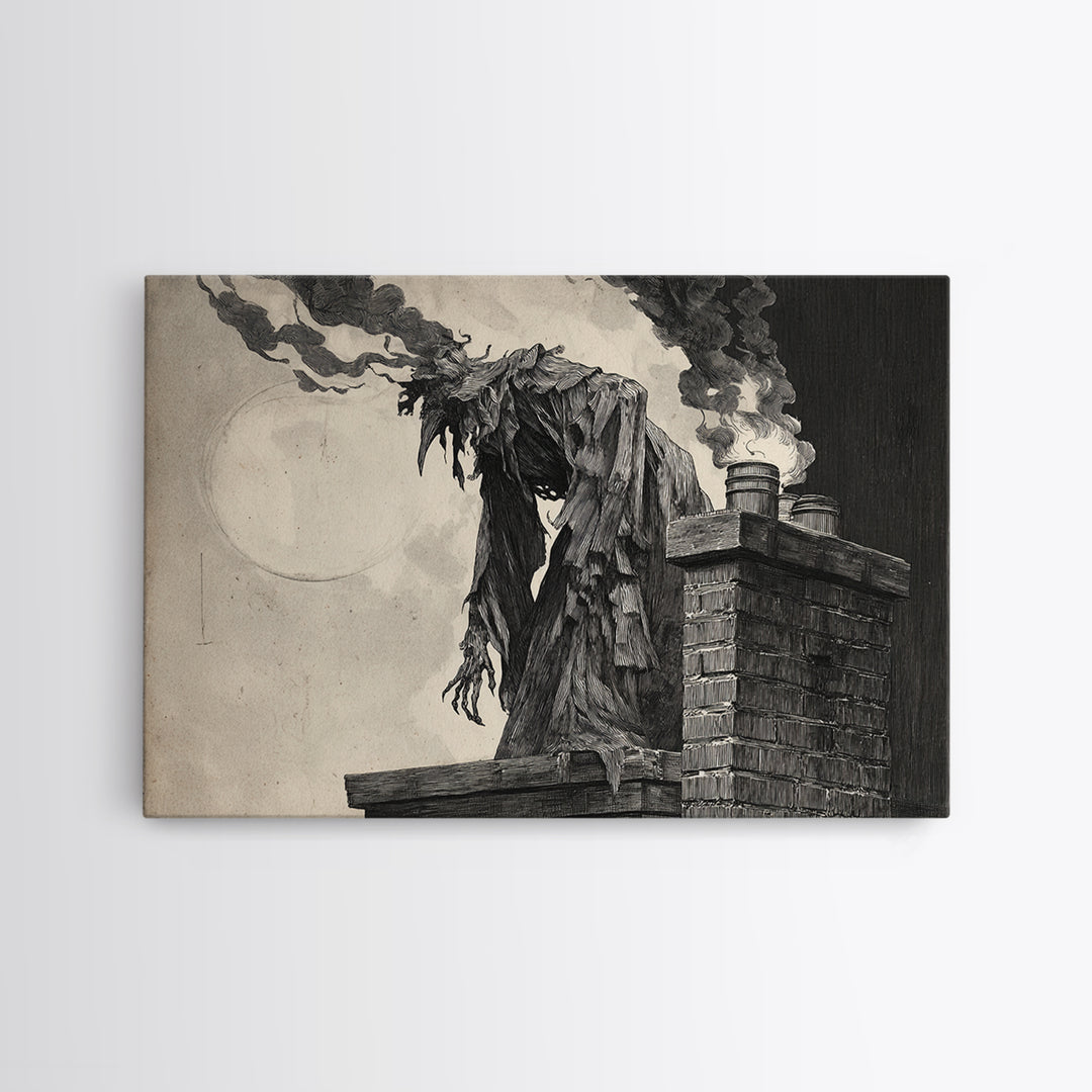 The Chimney Phantom, Expressionist Nightmare Art, Landscape Wall Art, Dark Halloween Decor, Canvas Print, Halloween Wall Art