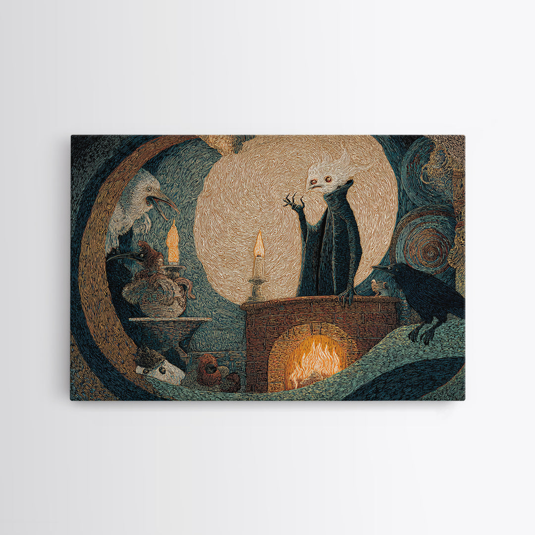 The Chimney Phantom, Expressionist Gothic Art, Landscape Wall Art, Dark Fantasy Wall Art, Framed Canvas Print, Halloween Wall Art