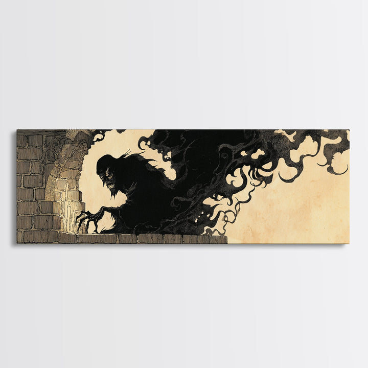 The Chimney Phantom, Decadent Line Art, Extra Wide Wall Art, Gothic Horror Wall Art, Canvas Print, Halloween Wall Art