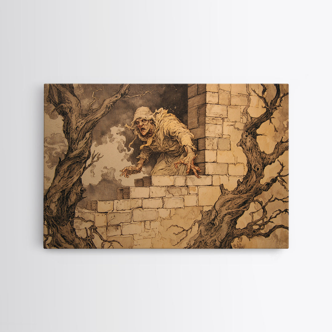 The Chimney Phantom, Gothic Storybook Art, Landscape Wall Art, Dark Fantasy Wall Art, Canvas Print, Halloween Wall Art
