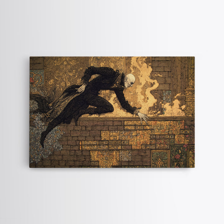 The Chimney Phantom, Stained Glass Gothic Art, Landscape Wall Art, Gothic Horror Wall Art, Canvas Print, Halloween Wall Art