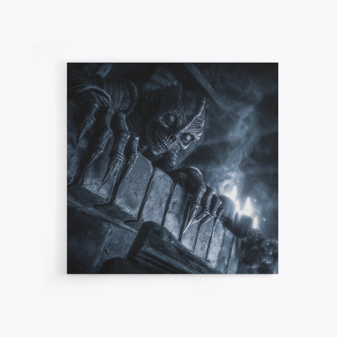 The Chimney Phantom, Biomechanical Horror Art, Square Wall Art, Dark Fantasy Wall Art, Framed Canvas Print, Halloween Wall Art