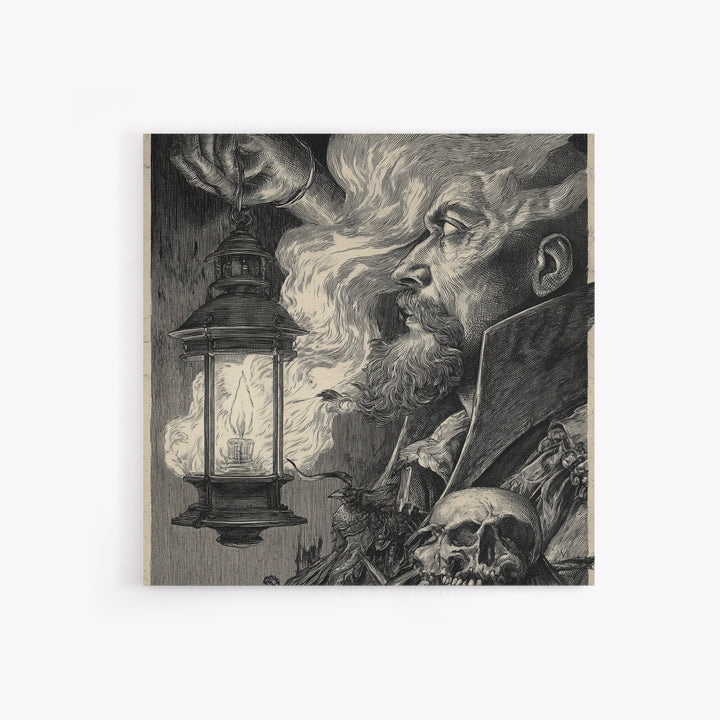 The Lantern Specter, Renaissance Engraving Art, Square Wall Art, Macabre Wall Art, Canvas Print, Halloween Wall Art, Horror Wall Art
