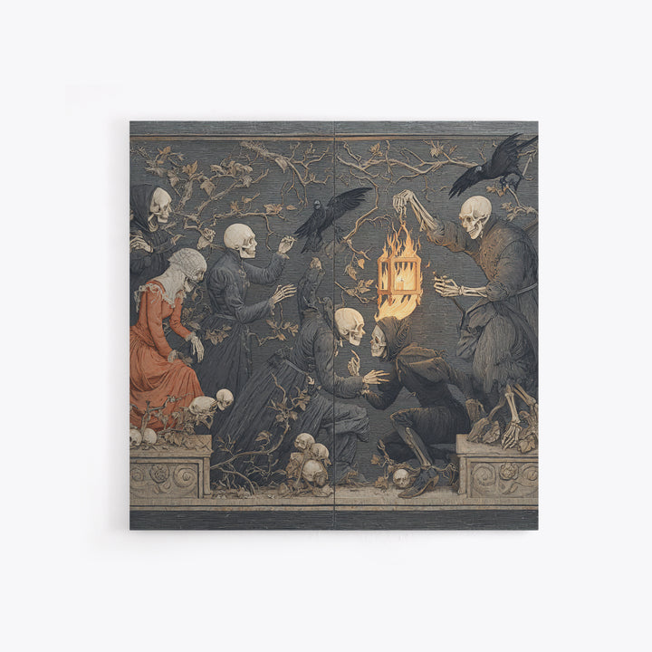 The Lantern Specter, Danse Macabre Art, Square Wall Art, Dark Fantasy Wall Art, Framed Canvas Print, Halloween Wall Art