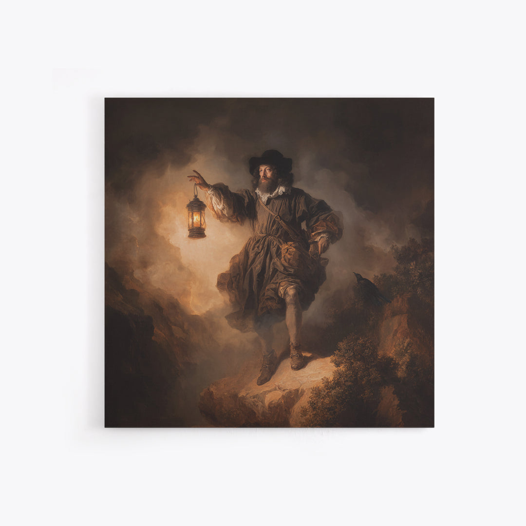 The Lantern Specter, Baroque Witchcraft Art, Square Wall Art, Dark Fantasy Wall Art, Framed Canvas Print, Halloween Wall Art