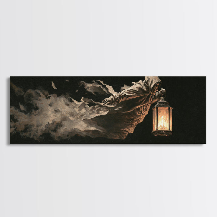 The Lantern Specter, Dark Romantic Horror Art, Extra Wide Wall Art, Dark Fantasy Wall Art, Canvas Print, Halloween Wall Art