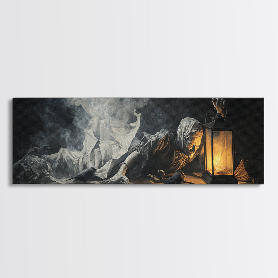 The Lantern Specter, Gothic Nightmare Art, Extra Wide Wall Art, Dark Fantasy Wall Art, Canvas Print, Halloween Wall Art