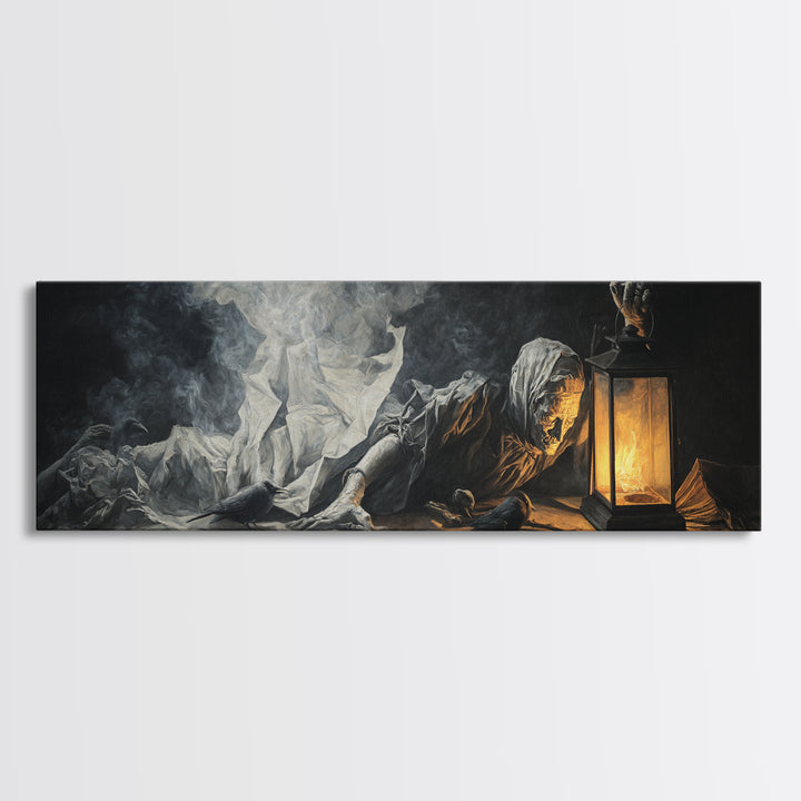 The Lantern Specter, Gothic Nightmare Art, Extra Wide Wall Art, Dark Fantasy Wall Art, Canvas Print, Halloween Wall Art