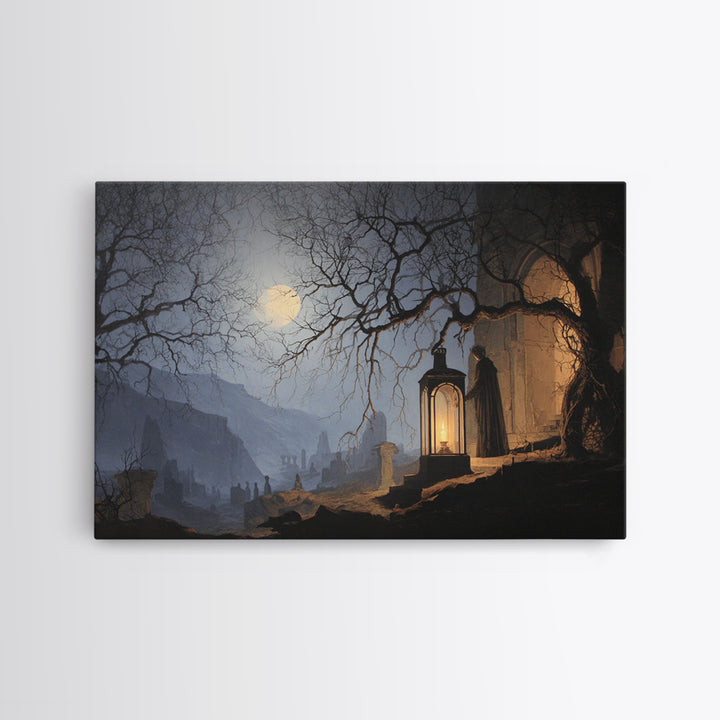 The Lantern Specter, Romantic Gothic Landscape, Landscape Wall Art, Dark Halloween Decor, Canvas Print, Halloween Wall Art