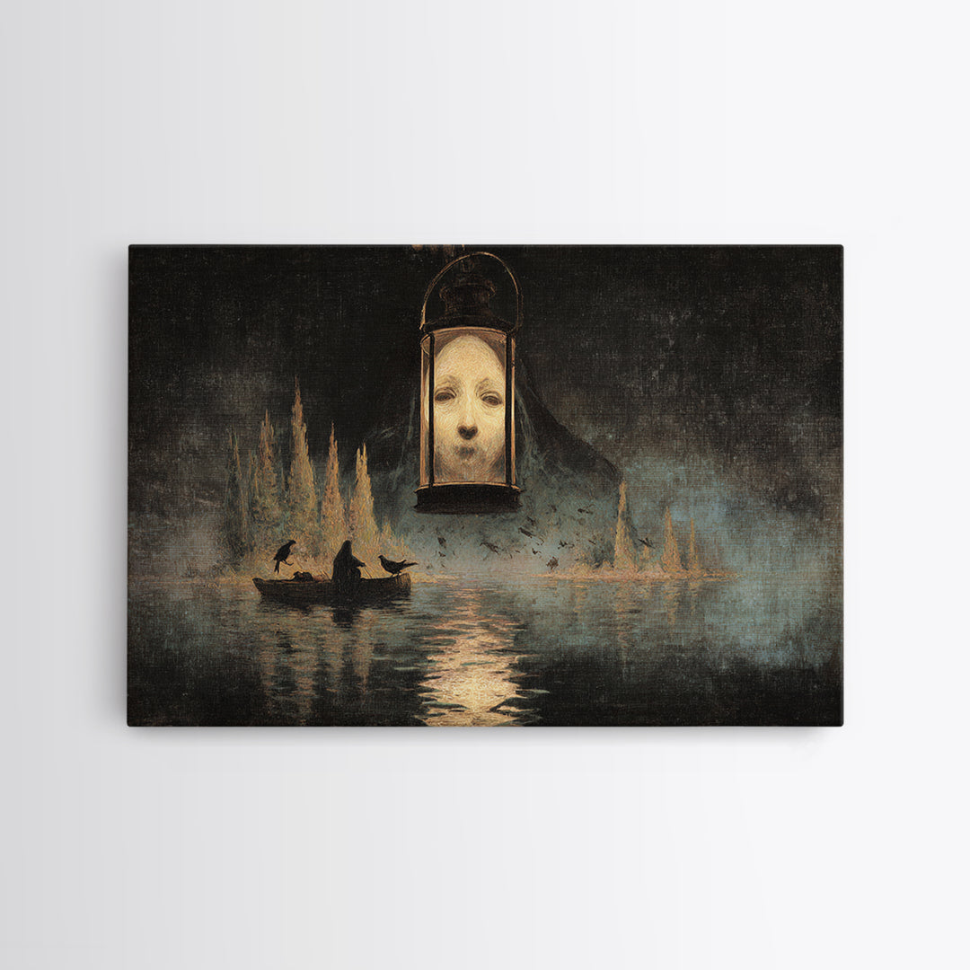 The Lantern Specter, Symbolist Gothic Landscape, Landscape Wall Art, Gothic Horror Wall Art, Framed Canvas Print, Halloween Wall Art
