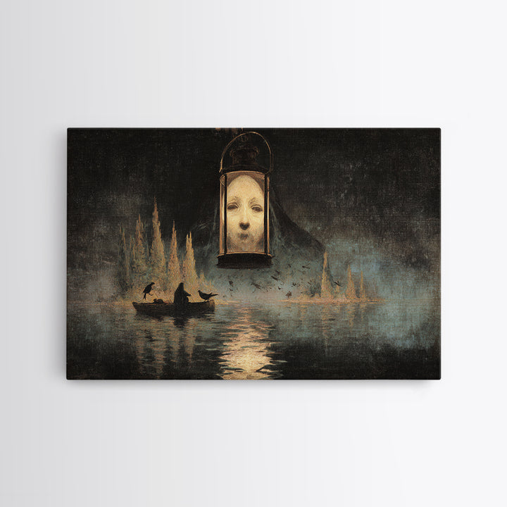 The Lantern Specter, Symbolist Gothic Landscape, Landscape Wall Art, Gothic Horror Wall Art, Framed Canvas Print, Halloween Wall Art