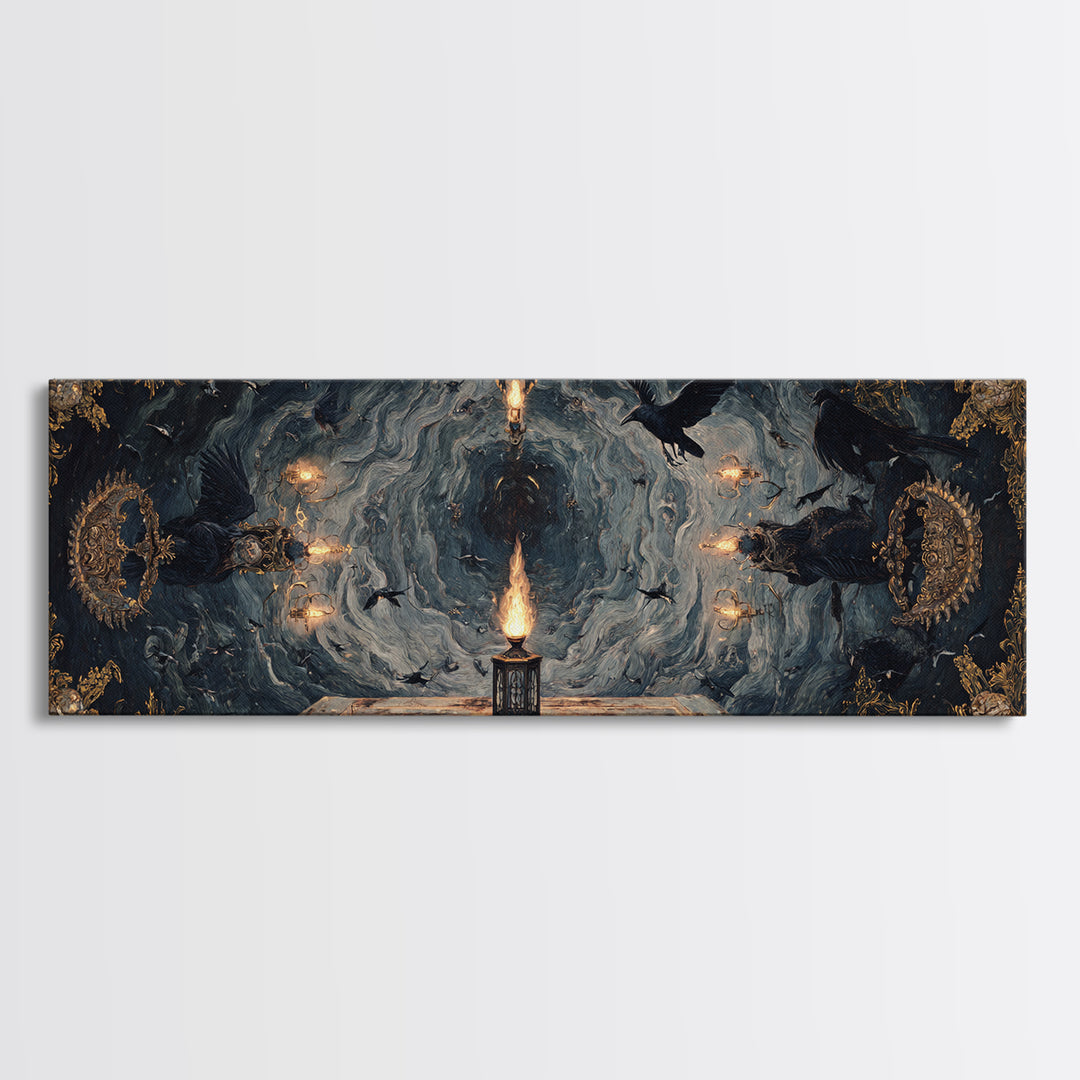 The Lantern Specter, Ornate Symbolist Art, Extra Wide Wall Art, Macabre Wall Art, Canvas Print, Halloween Wall Art, Gothic Home Decor