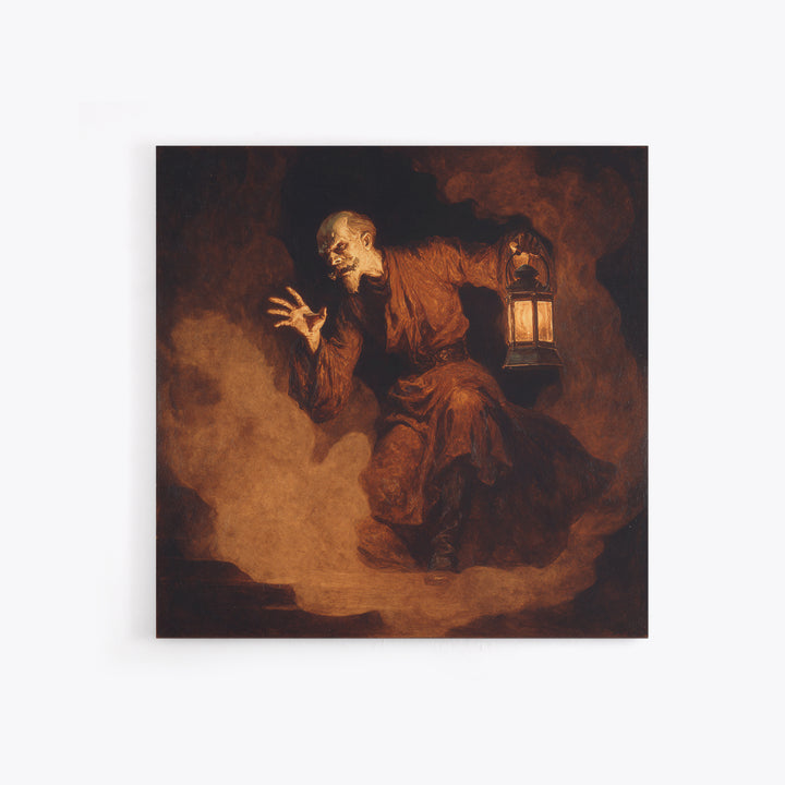 The Lantern Specter, Dark Symbolist Art, Square Wall Art, Dark Fantasy Wall Art, Canvas Print, Halloween Wall Art