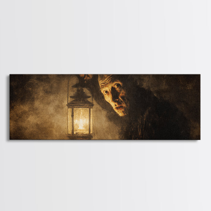 The Lantern Specter, Expressionist Gothic Art, Extra Wide Wall Art, Dark Halloween Decor, Canvas Print, Halloween Wall Art