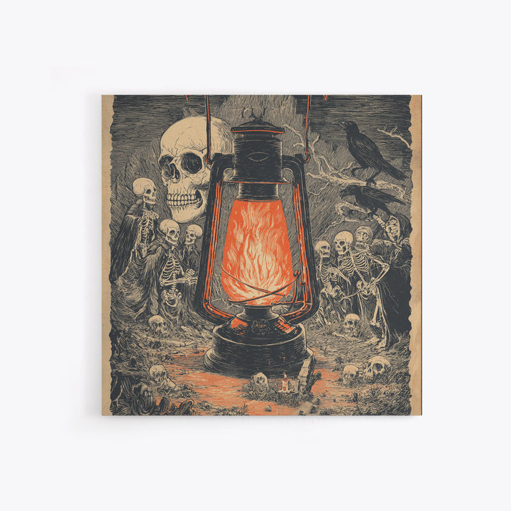 The Lantern Specter, Macabre Folk Print Art, Square Wall Art, Dark Fantasy Wall Art, Framed Canvas Print, Halloween Wall Art