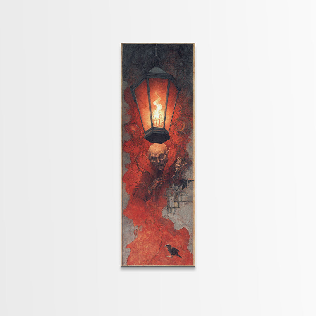 The Lantern Specter, Surreal Apocalyptic Art, Tall Narrow Wall Art, Gothic Horror Wall Art, Canvas Print, Halloween Wall Art