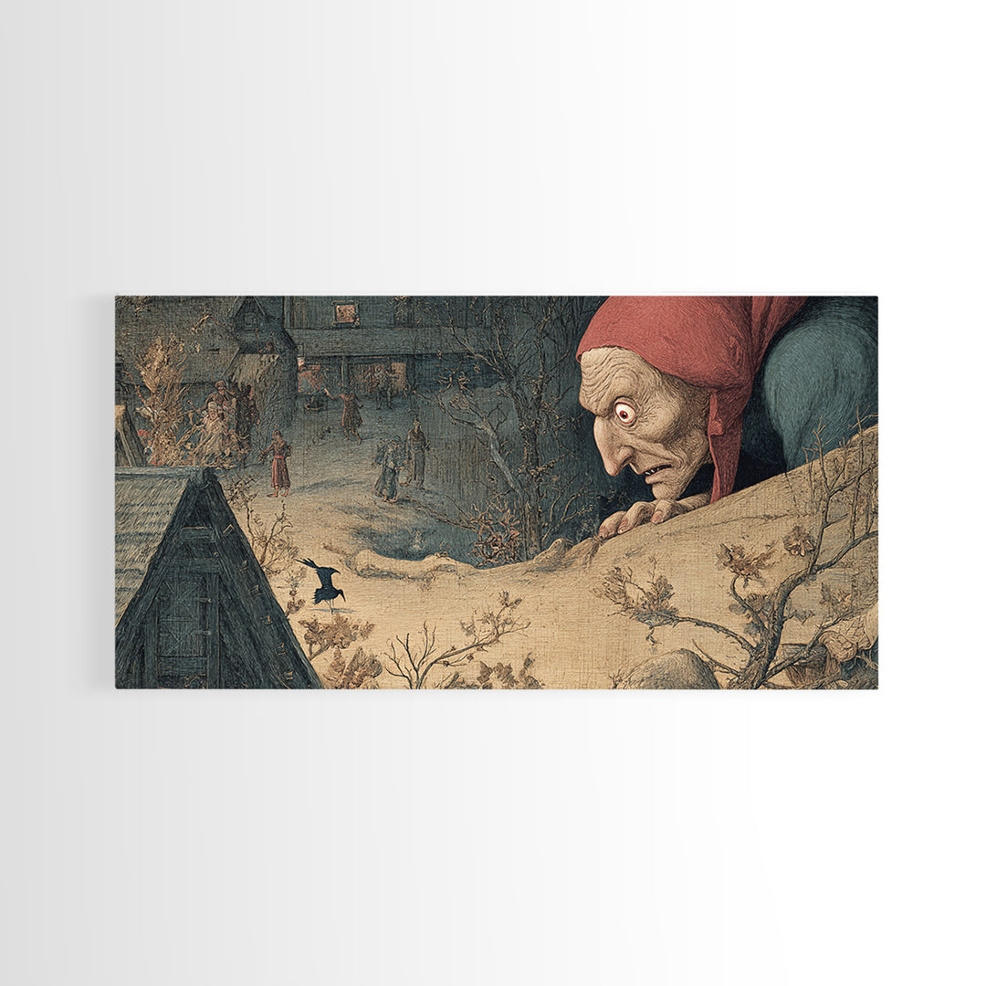 The Red-Eyed Night Hag, Medieval Grotesque Art, Wide Panoramic Art, Dark Halloween Decor, Canvas Print, Halloween Wall Art