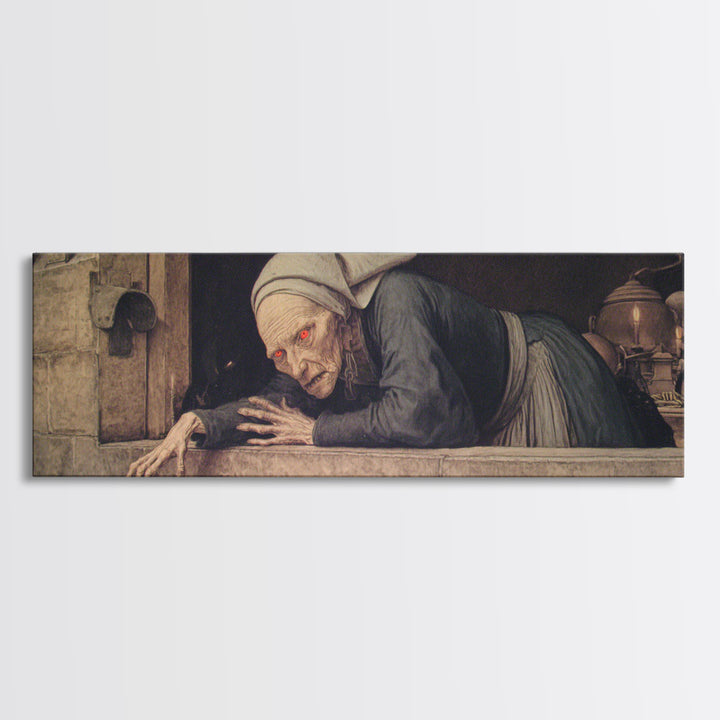 The Red-Eyed Night Hag, Danse Macabre Art, Extra Wide Wall Art, Dark Halloween Decor, Canvas Print, Halloween Wall Art