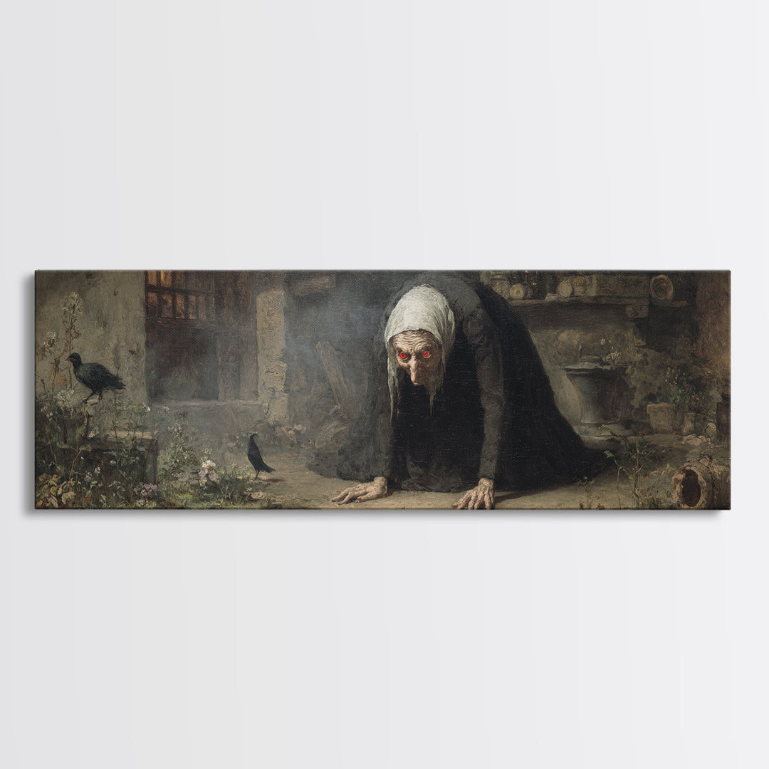 The Red-Eyed Night Hag, Dark Romantic Horror Art, Extra Wide Wall Art, Dark Fantasy Wall Art, Framed Canvas Print, Halloween Wall Art