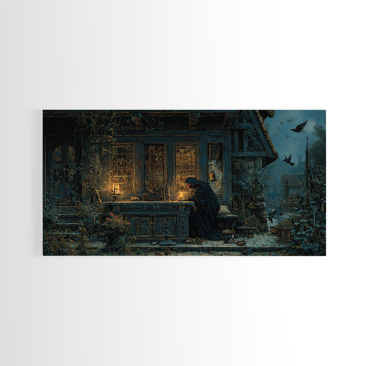 The Red-Eyed Night Hag, Ornate Symbolist Art, Wide Panoramic Art, Gothic Horror Wall Art, Canvas Print, Halloween Wall Art