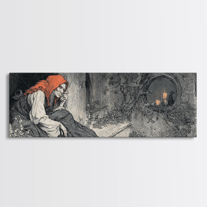 The Red-Eyed Night Hag, Decadent Gothic Art, Extra Wide Wall Art, Dark Halloween Decor, Canvas Print, Halloween Wall Art