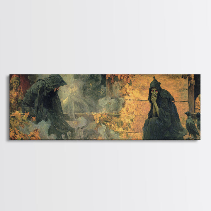 The Red-Eyed Night Hag, Dark Symbolist Art, Extra Wide Wall Art, Dark Fantasy Wall Art, Framed Canvas Print, Halloween Wall Art