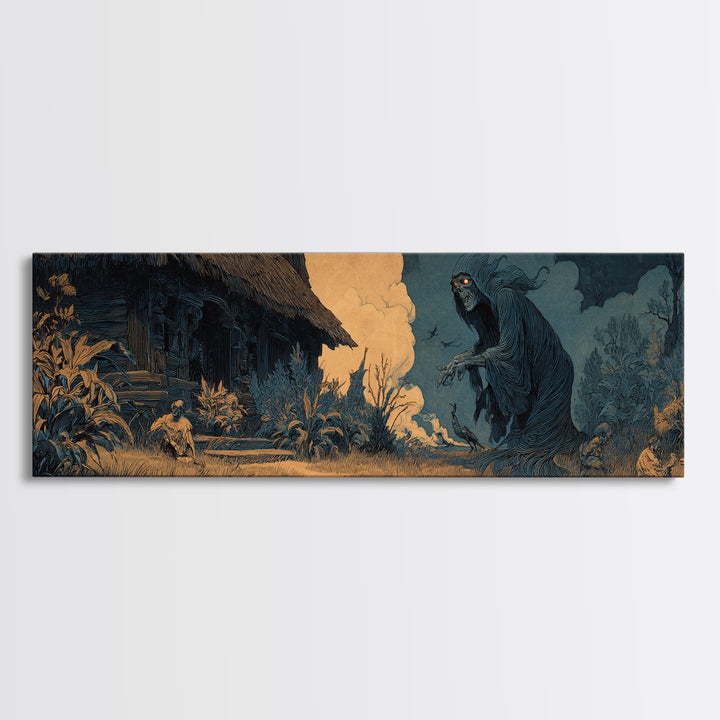 The Red-Eyed Night Hag, Symbolist Etching Art, Extra Wide Wall Art, Dark Fantasy Wall Art, Canvas Print, Halloween Wall Art