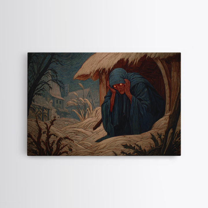 The Red-Eyed Night Hag, Expressionist Gothic Art, Landscape Wall Art, Macabre Wall Art, Framed Canvas Print, Halloween Wall Art