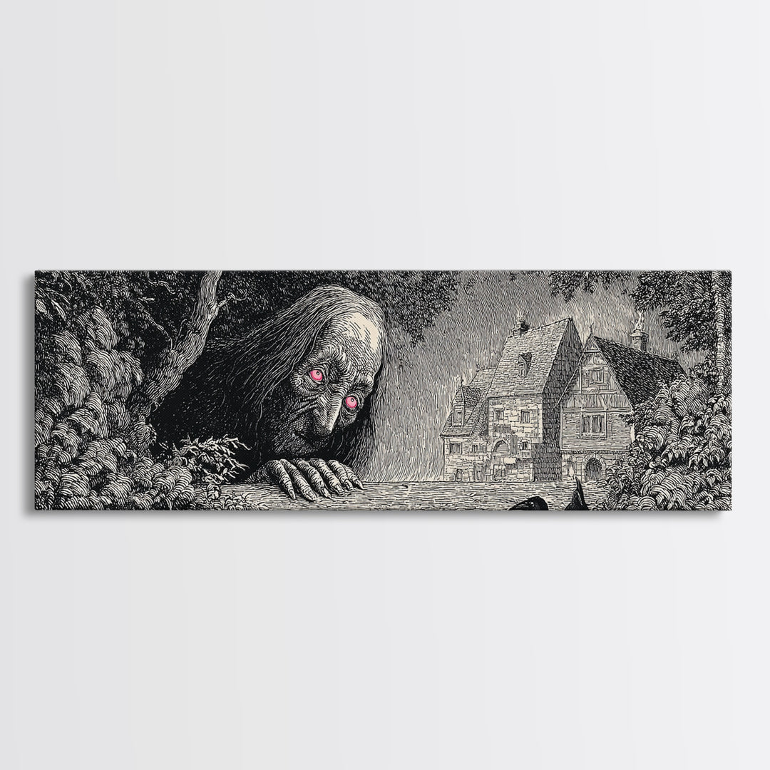 The Red-Eyed Night Hag, Victorian Macabre Art, Extra Wide Wall Art, Dark Halloween Decor, Canvas Print, Halloween Wall Art