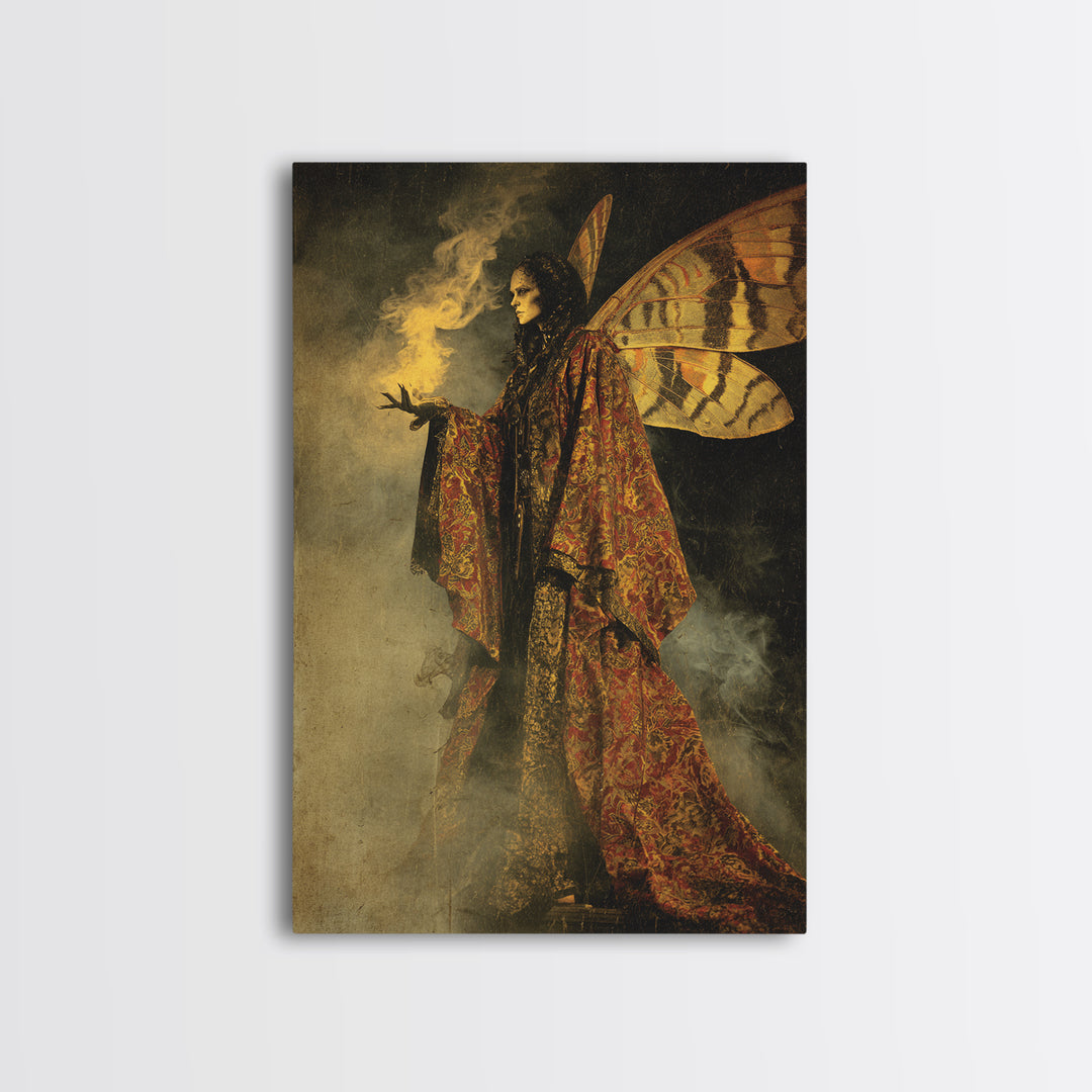 The Velvet Moth Witch, Decadent Gothic Art, Vertical Wall Art, Macabre Wall Art, Canvas Print, Halloween Wall Art, Horror Wall Art