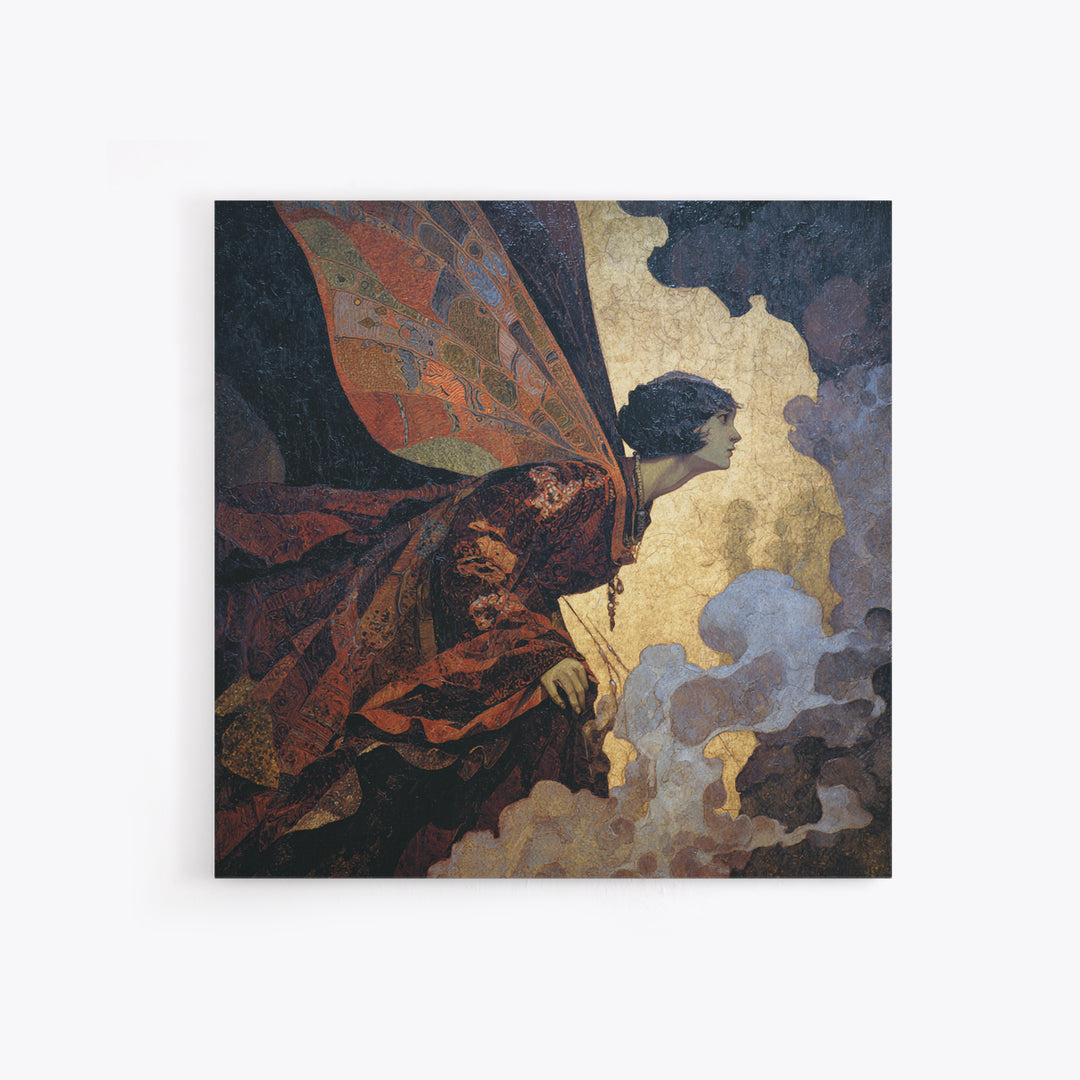 The Velvet Moth Witch, Dark Symbolist Art, Square Wall Art, Macabre Wall Art, Canvas Print, Halloween Wall Art