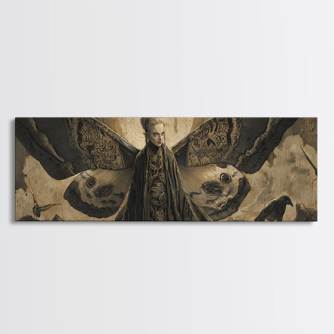 The Velvet Moth Witch, Expressionist Nightmare Art, Extra Wide Wall Art, Dark Fantasy Wall Art, Canvas Print, Halloween Wall Art