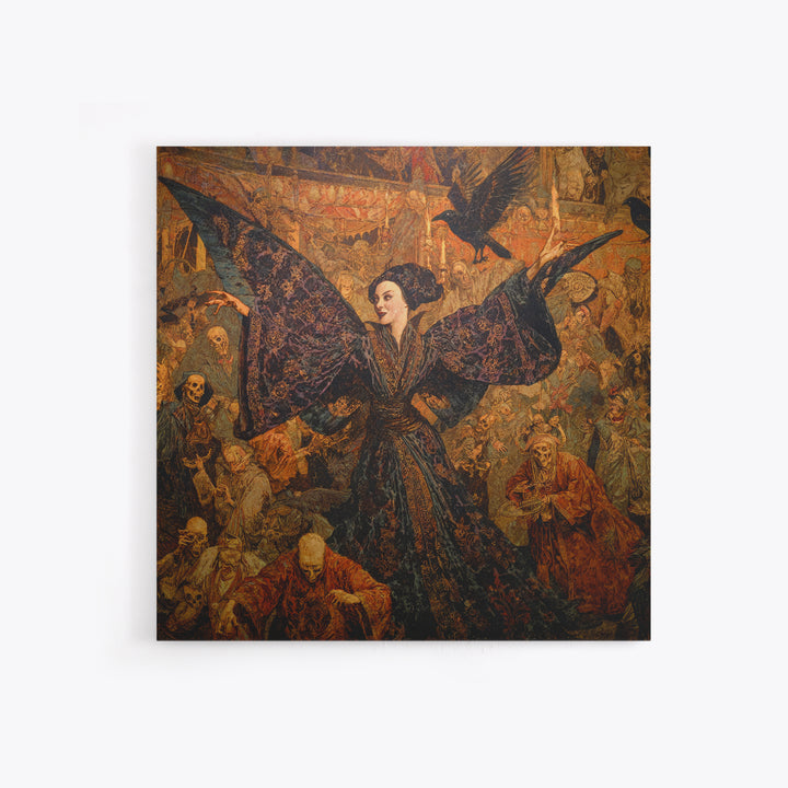 The Velvet Moth Witch, Grotesque Carnival Art, Square Wall Art, Dark Halloween Decor, Framed Canvas Print, Halloween Wall Art