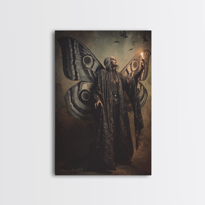 The Velvet Moth Witch, Expressionist Gothic Art, Vertical Wall Art, Dark Halloween Decor, Canvas Print, Halloween Wall Art