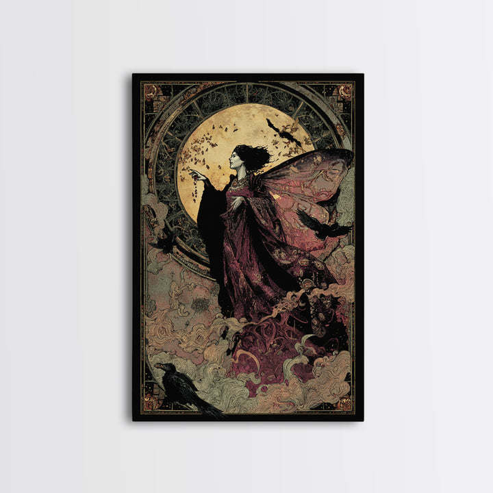 The Velvet Moth Witch, Stained Glass Gothic Art, Vertical Wall Art, Dark Fantasy Wall Art, Canvas Print, Halloween Wall Art