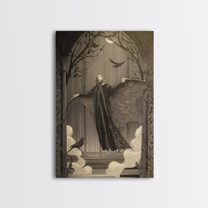 The Velvet Moth Witch, Victorian Macabre Art, Vertical Wall Art, Macabre Wall Art, Framed Canvas Print, Halloween Wall Art