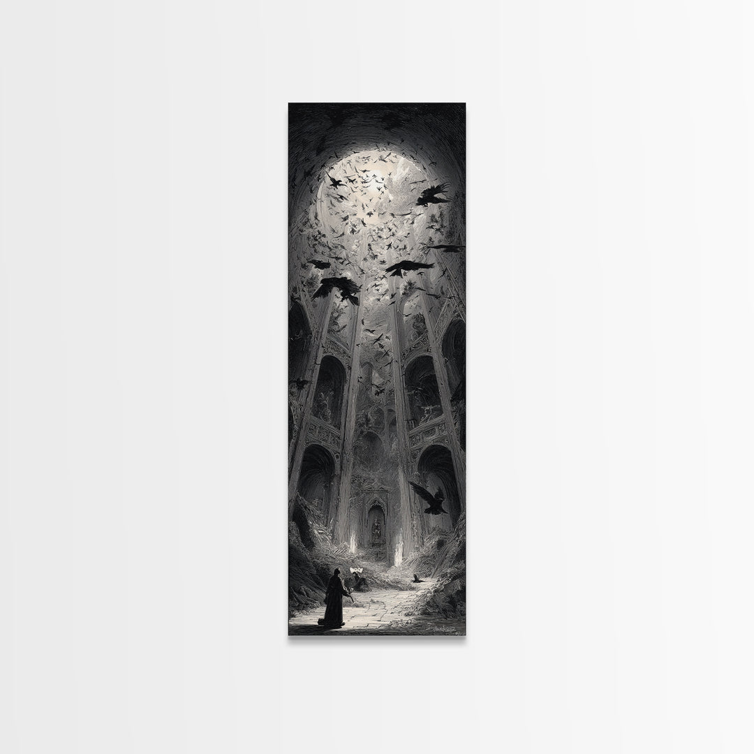 The Ghostly Groom, Gothic Engraving Art, Tall Narrow Wall Art, Gothic Horror Wall Art, Canvas Print, Halloween Wall Art