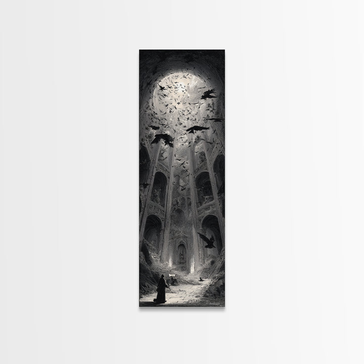 The Ghostly Groom, Gothic Engraving Art, Tall Narrow Wall Art, Gothic Horror Wall Art, Canvas Print, Halloween Wall Art