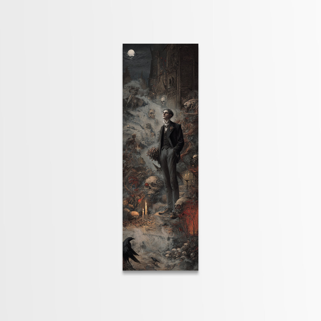 The Ghostly Groom, Medieval Grotesque Art, Tall Narrow Wall Art, Dark Halloween Decor, Canvas Print, Halloween Wall Art