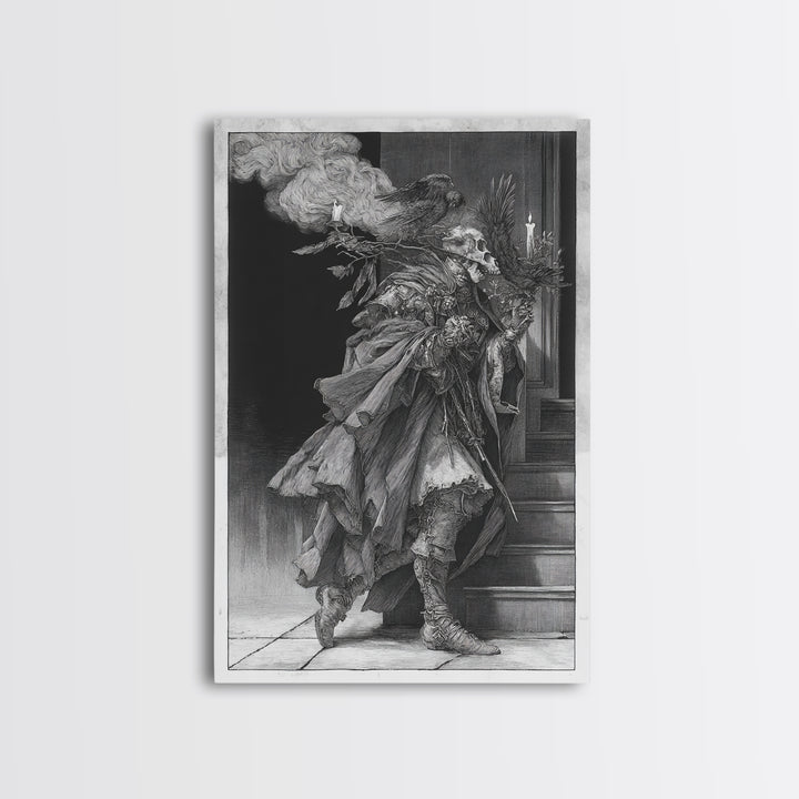 The Ghostly Groom, Renaissance Engraving Art, Vertical Wall Art, Dark Halloween Decor, Canvas Print, Halloween Wall Art