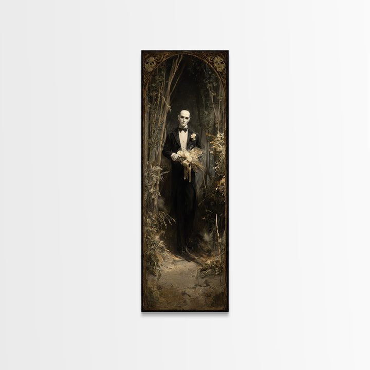 The Ghostly Groom, Symbolist Gothic Landscape, Tall Narrow Wall Art, Dark Halloween Decor, Canvas Print, Halloween Wall Art