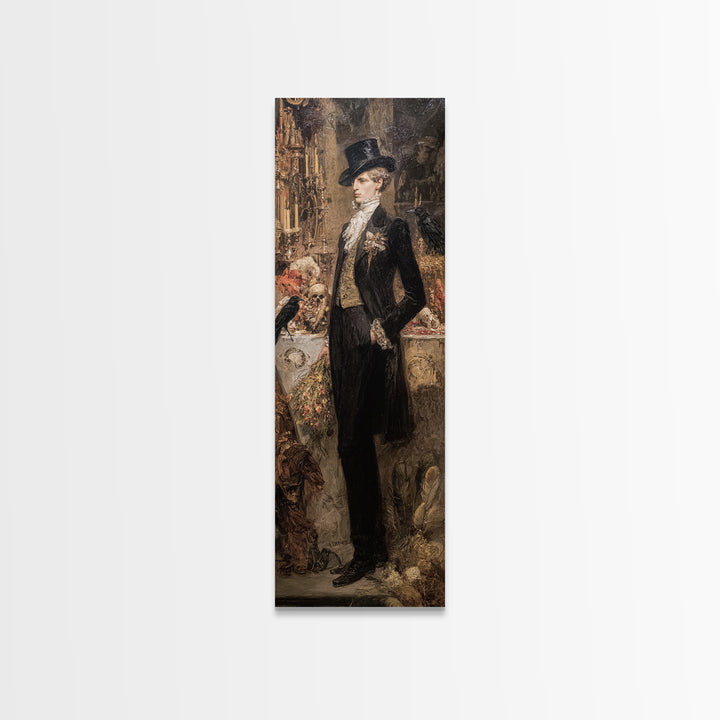 The Ghostly Groom, Ornate Symbolist Art, Tall Narrow Wall Art, Dark Fantasy Wall Art, Framed Canvas Print, Halloween Wall Art
