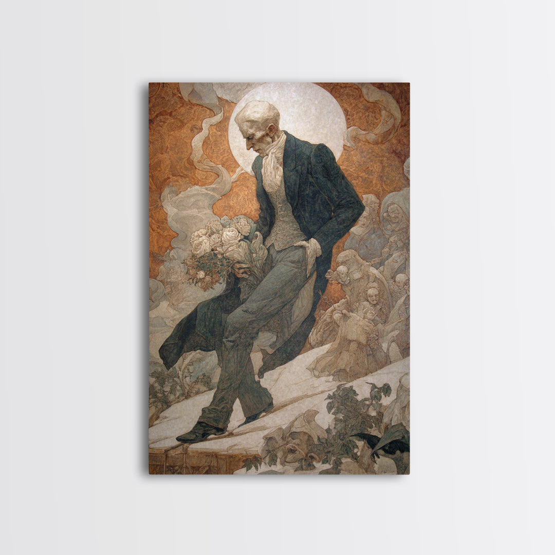 The Ghostly Groom, Symbolist Death Art, Vertical Wall Art, Dark Fantasy Wall Art, Framed Canvas Print, Halloween Wall Art
