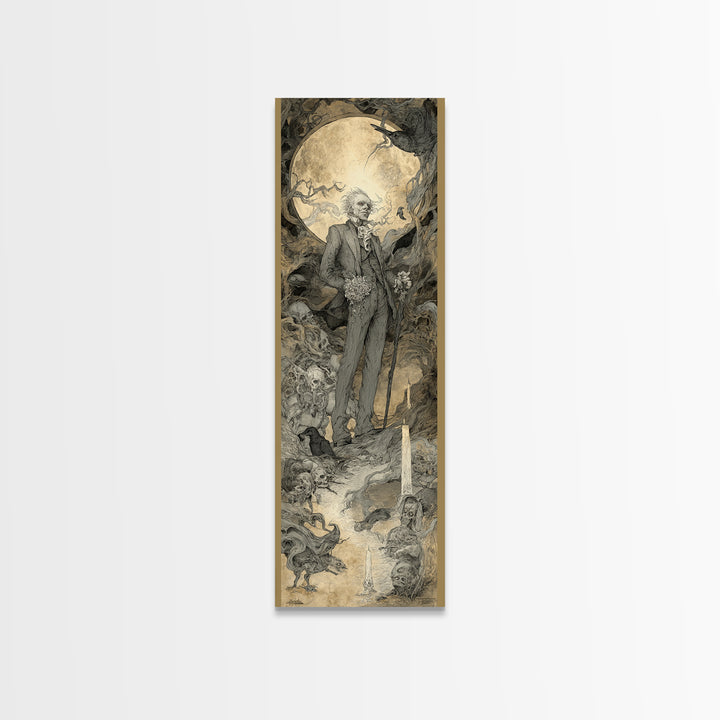 The Ghostly Groom, Gothic Storybook Art, Tall Narrow Wall Art, Macabre Wall Art, Canvas Print, Halloween Wall Art, Gothic Home Decor