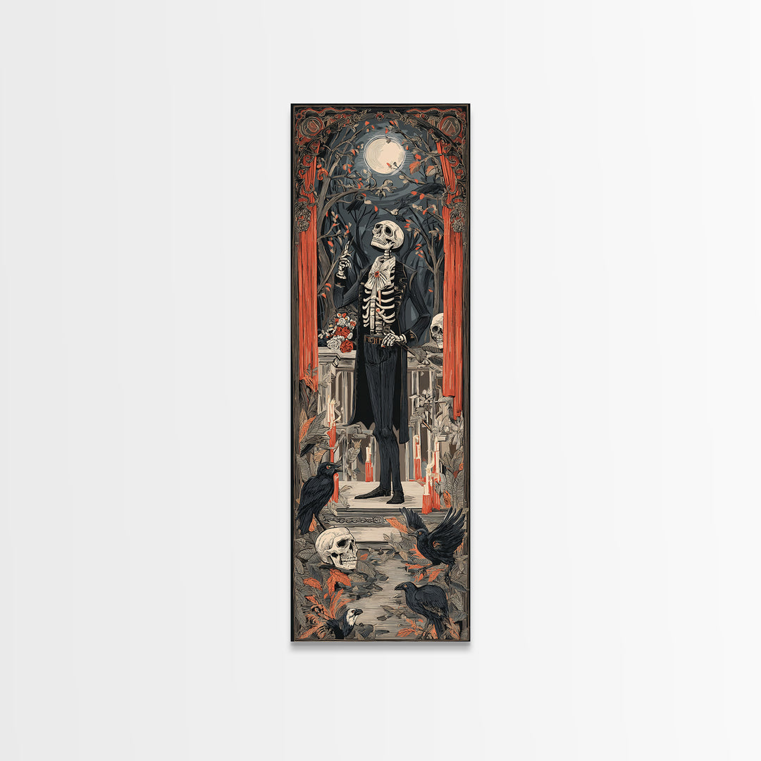 The Ghostly Groom, Macabre Folk Print Art, Tall Narrow Wall Art, Dark Fantasy Wall Art, Canvas Print, Halloween Wall Art