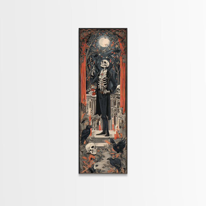 The Ghostly Groom, Macabre Folk Print Art, Tall Narrow Wall Art, Dark Fantasy Wall Art, Canvas Print, Halloween Wall Art