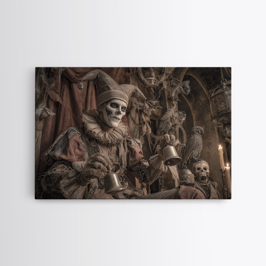 The Phantom Jester, Medieval Grotesque Art, Landscape Wall Art, Gothic Horror Wall Art, Framed Canvas Print, Halloween Wall Art
