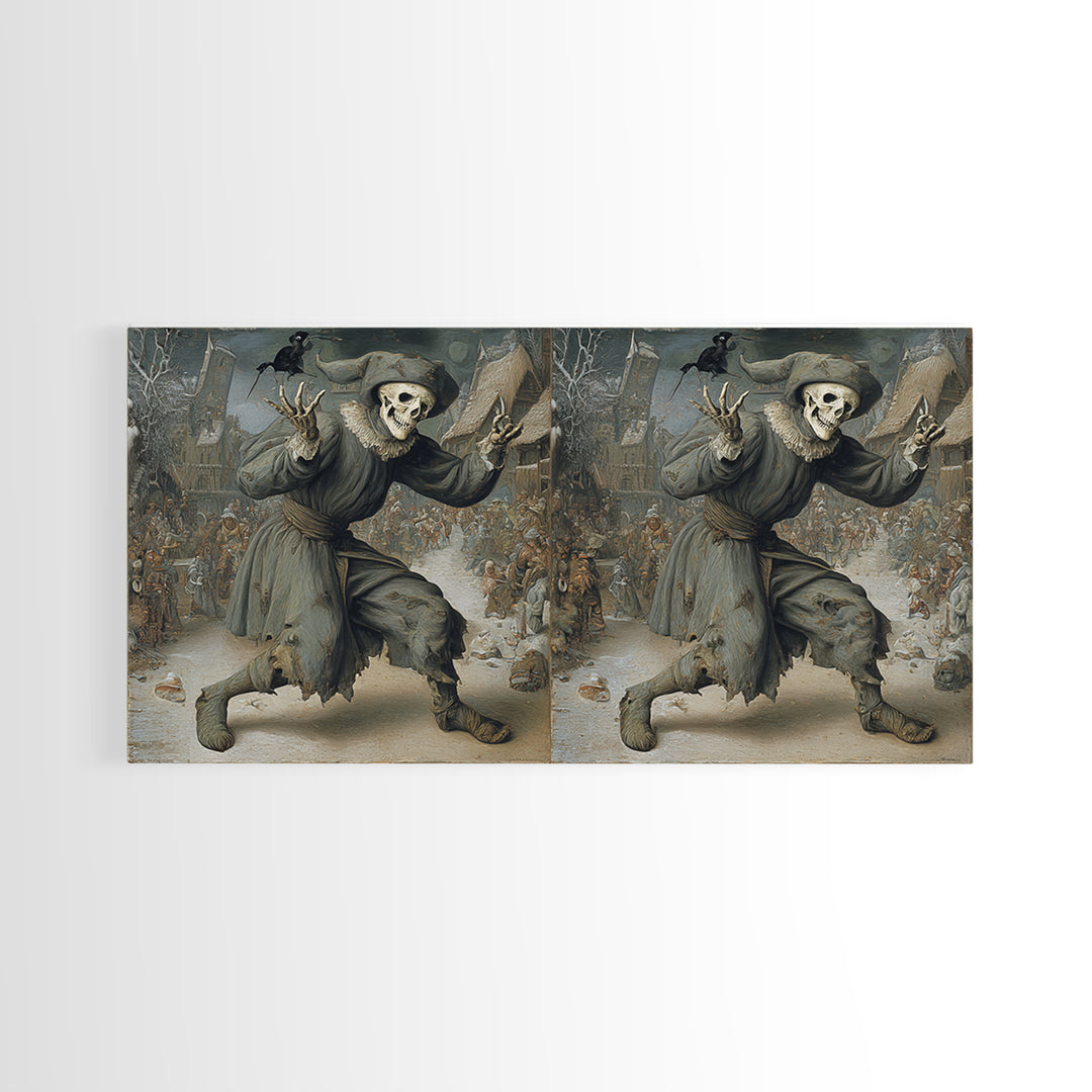 The Phantom Jester, Northern Renaissance Horror, Wide Panoramic Art, Macabre Wall Art, Canvas Print, Halloween Wall Art