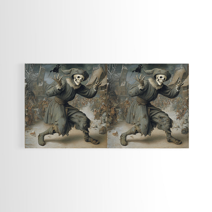 The Phantom Jester, Northern Renaissance Horror, Wide Panoramic Art, Macabre Wall Art, Canvas Print, Halloween Wall Art